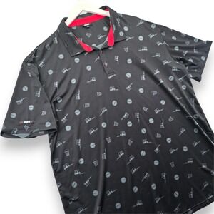 Range Golf Polo Shirt Mens XXL Black Golf Cart Range Bucket Print Performance
